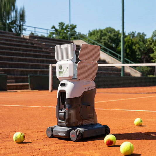 The AI tennis machine enables full-court mobile serving and can track the serve